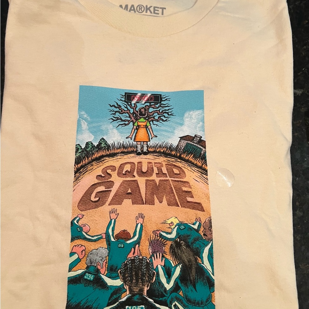 PacSun Cream and Blue Short Sleeve Tee